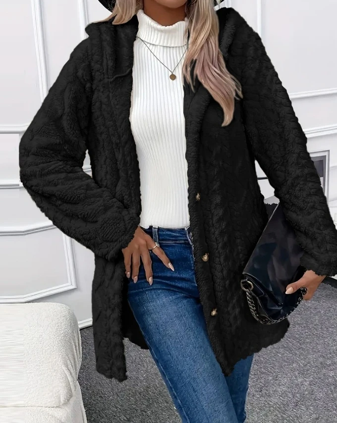 ผู้หญิงลําลอง Argyle Textured รูปแบบ Hooded Buttoned เสื้อขนแกะทุกวันเสื้อผ้าฤดูใบไม้ร่วงใหม่แฟชั่นผู้หญิงเสื้อแขนยาว