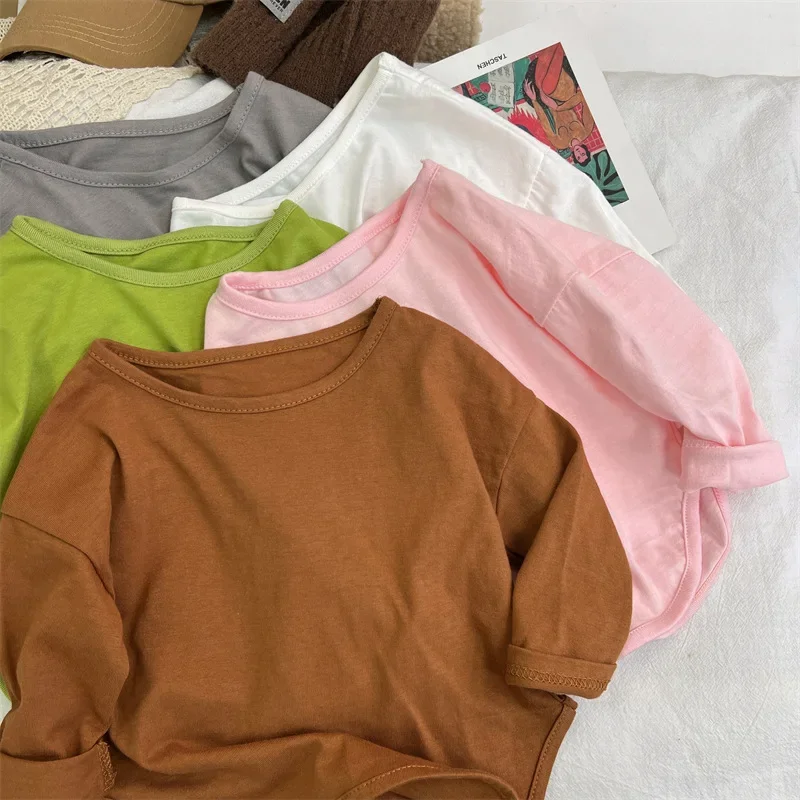 Autumn Boy Girl Baby O-neck Solid Bottoming Shirt Children Simple Casual Long Sleeves T-shirt Kid Cotton Tops Infant Unique Tees