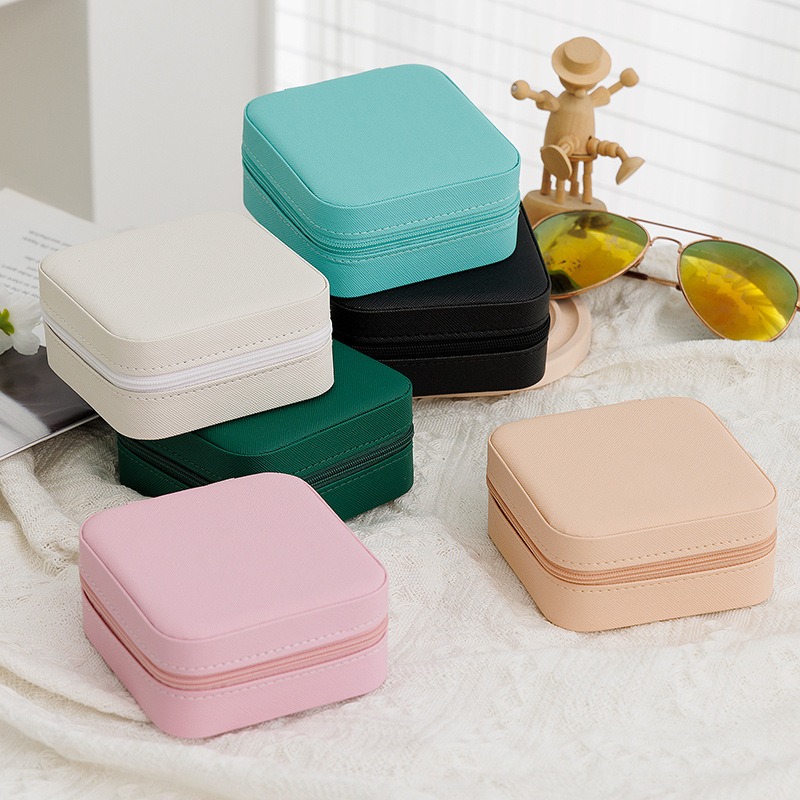 Mini Boîte de Rangement Portable en Cuir pour Bijoux, Étui de Voyage pour Boucles d'Oreilles, Collier, Bague