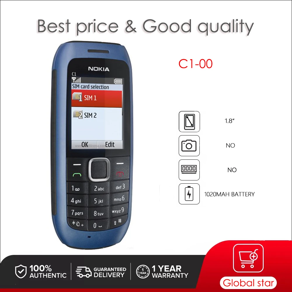 Original Unlocked C1-00 Mobile Phone Russian Arabic Hebrew Keyboard Made in Finland Free Shipping