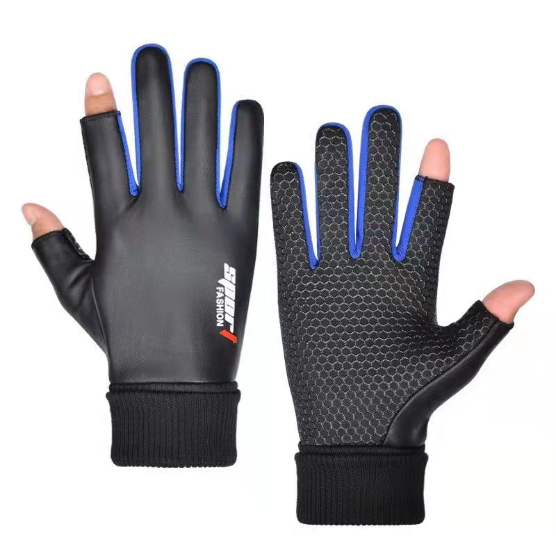メンズ手袋秋サイクリング冬 2 本指ベルベット暖かいノンスリップ男性防水スポーツタッチスクリーンハイキング釣り手袋