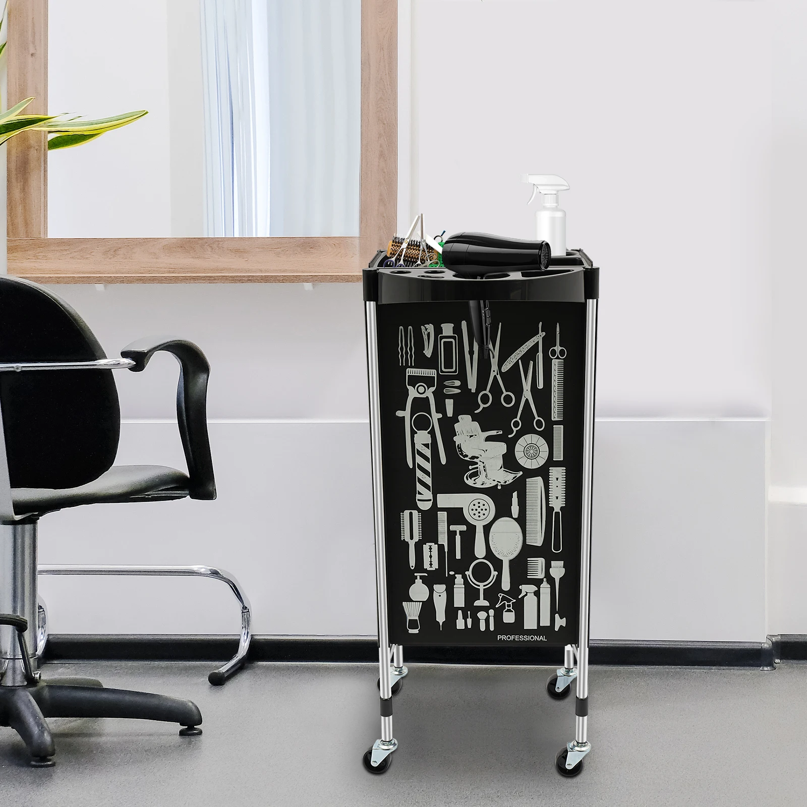 Carrello per salone a 6 livelli su 4 ruote 5 cassetti estraibili Carrello per trucco Carrello per sollevamento tinture per capelli da 176 libbre per strumento per parrucchiere
