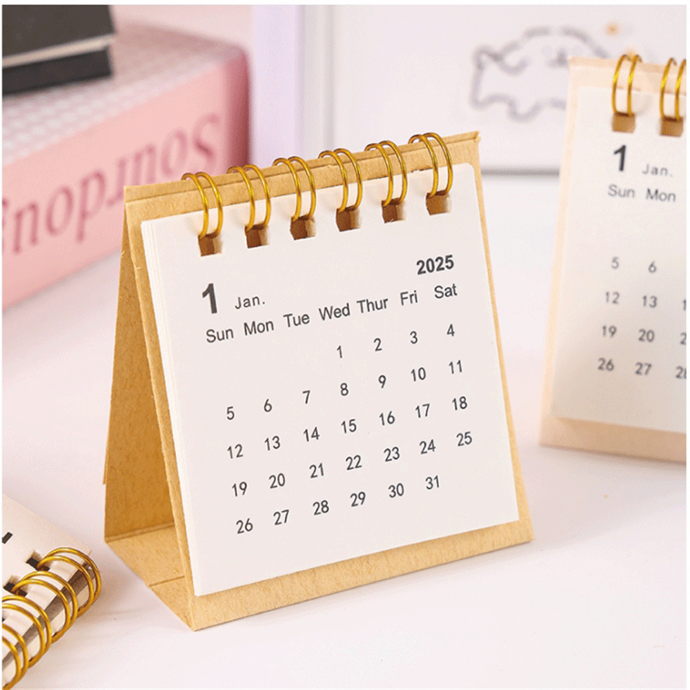 English 2025 Mini Simple Small Desk Calendar Pocket Portable Daily Memo Calendar Planner Desktop Decoration Office Stationery