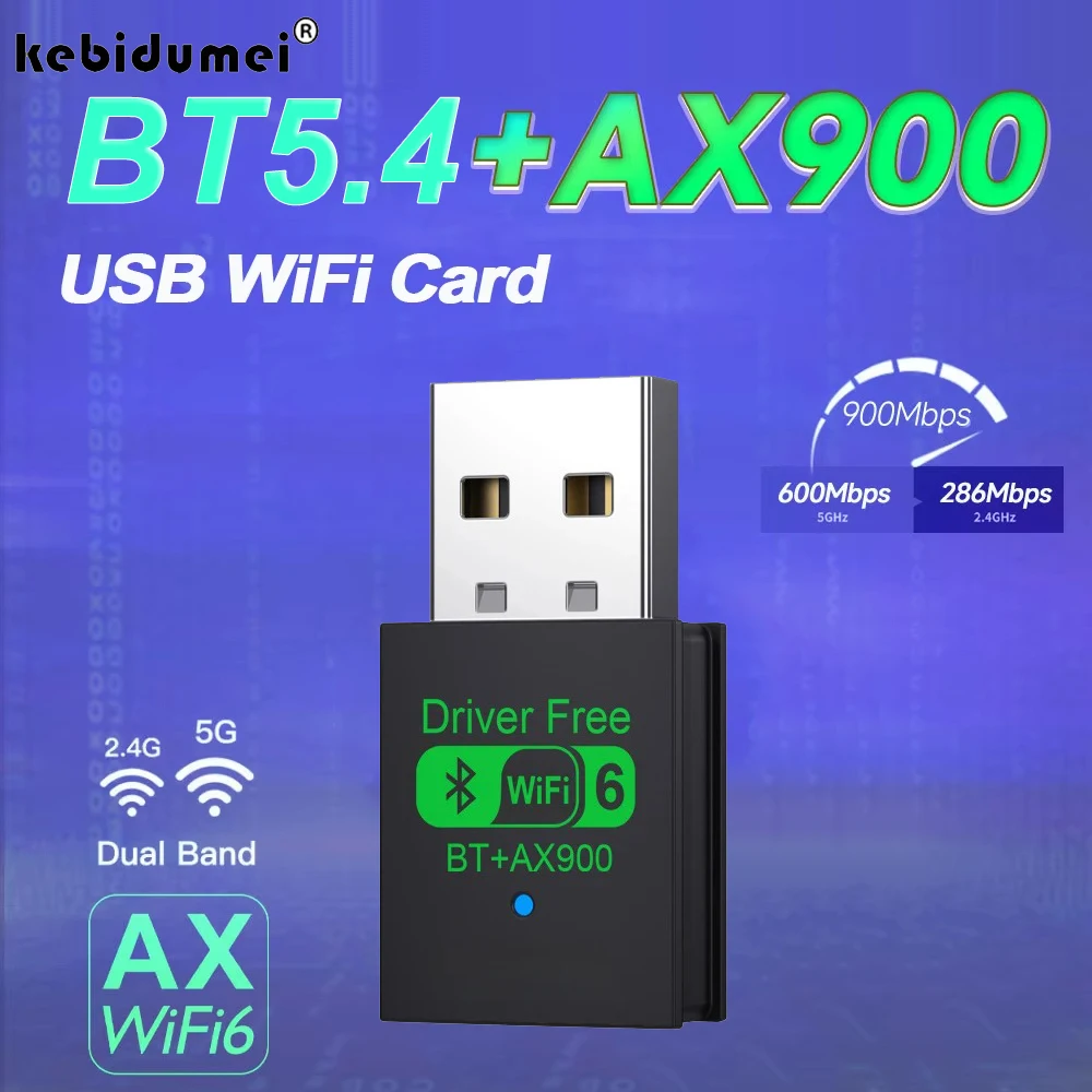 WiFi 6 AX900 Bluetooth 5.4 WiFi USB-адаптер Беспроводная сетевая карта 2,4G и 5 ГГц Wi-Fi-антенна USB для ПК/ноутбука Win10/11 Драйвер бесплатно