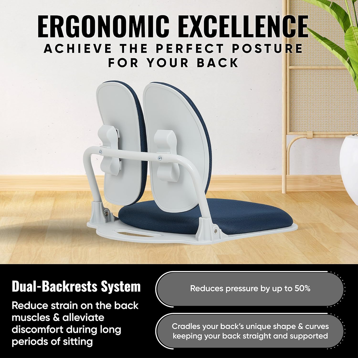 Dual-Backrests Ergonomic Floor Chair with Back Support - Meditation Chair, Floor Gaming Chair, Reading Chair