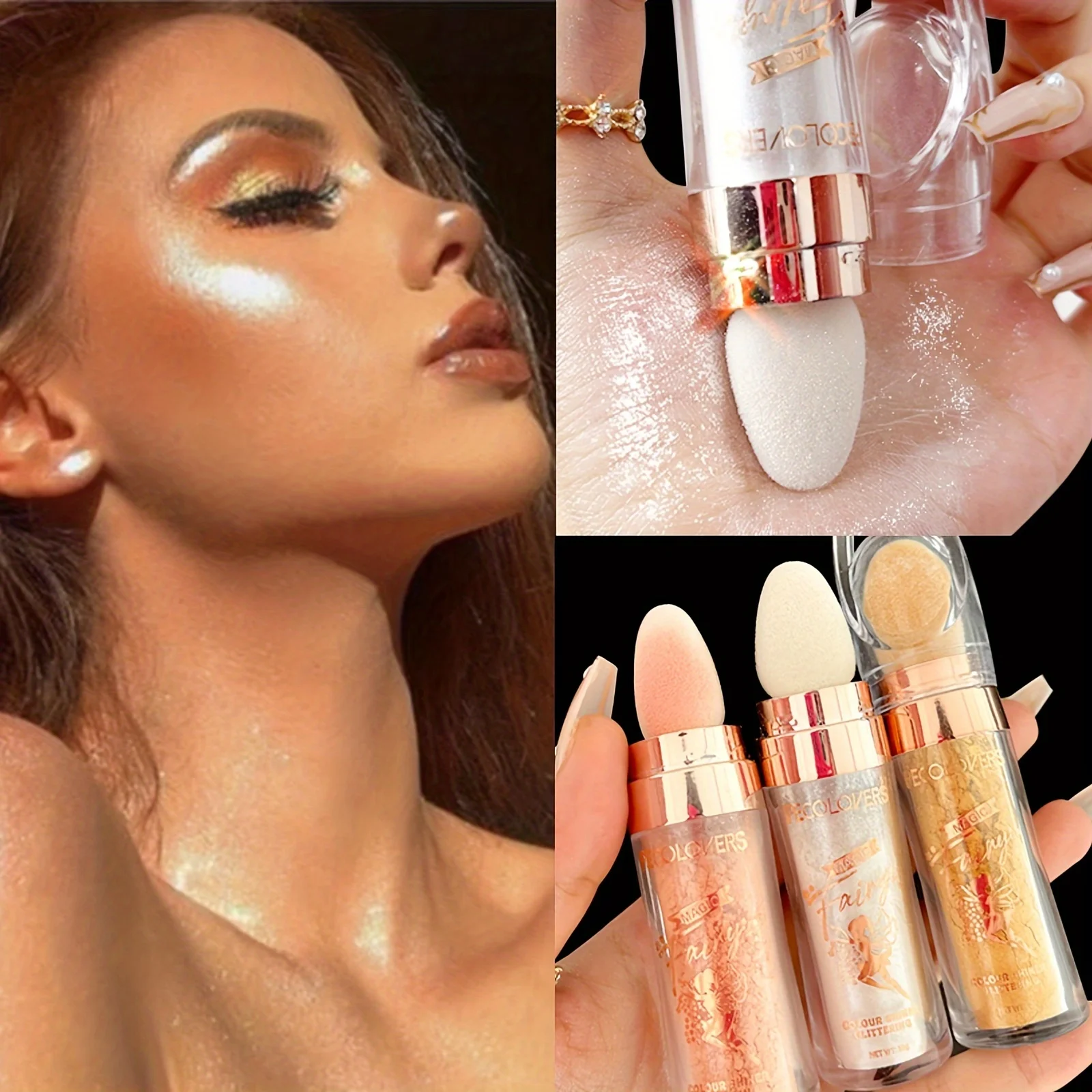 Fairy Powder Highlighter Stick, Shimmer Contour, Blush Contorno Em Pó, Sombreamento Glitter, Iluminador Maquiagem Highlighter