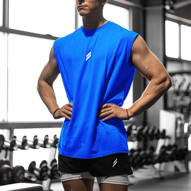 Novo verão de fitness esportes tanque superior dos homens respirável malha solta treinamento sem mangas camiseta secagem rápida colete masculino roupas fitness