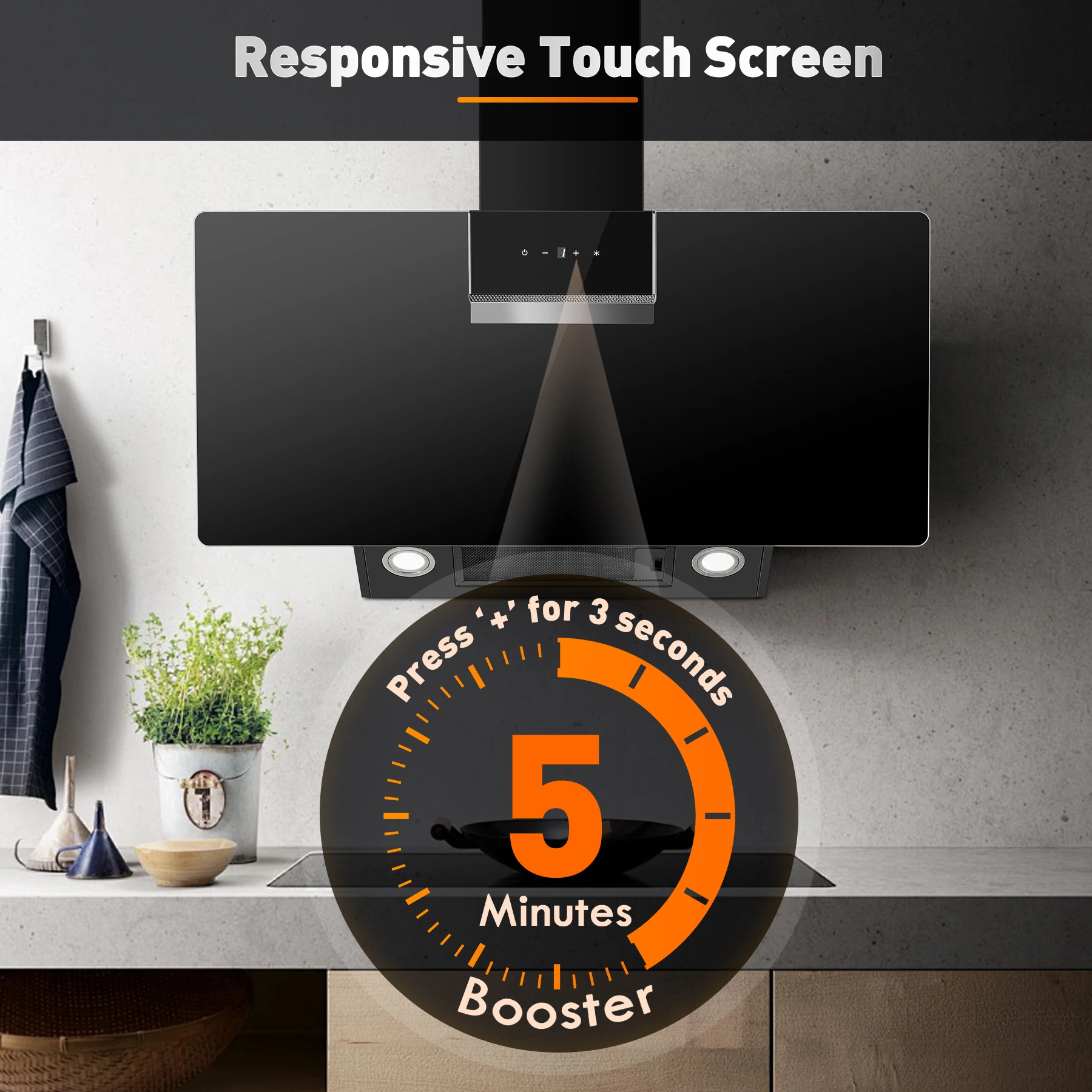 90 cm wandmontierte Dunstabzugshaube 800 m3/h A+++ LED-Touch-Steuerung, schwarzes Glas – Umlauf-/Abluftoption