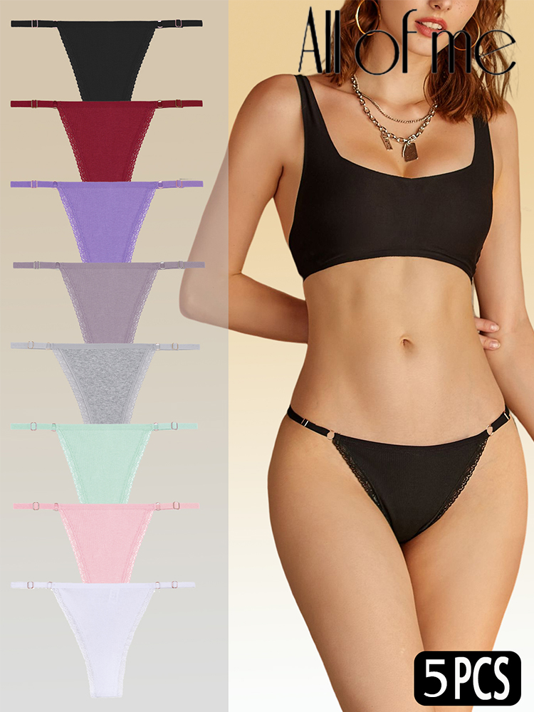 5PCS/Set Cotton Panties Sexy G-String Women's Underwear T-Back Lingerie Femme Underpants Briefs Adjustable Waist Thong Intimates