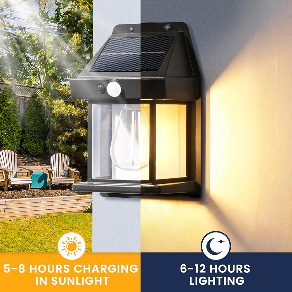 Applique murale solaire LED extérieure, unité lumineuse sans fil du crépuscule à l'aube, applique murale solaire avec 3 modes et capteur de mouvement, entrée