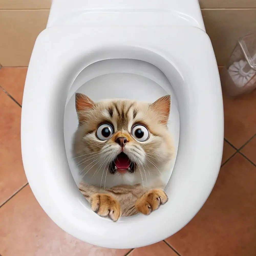 Funny Creative 3D Cat Toilet Stickers DIY Water Resistant Wall Sticker Squirrel Self-adhesive Toilet Seat Decals