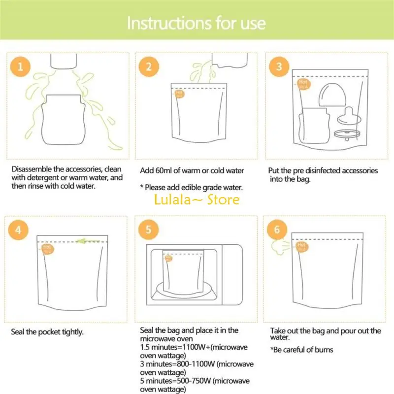 Y4QA 10 Zählen Sterilisationsbeutel Wiederverwendbare Mikrowellen -Dampf -Sterilizer -Taschen für BRÜFFUMPUM -Teil/Babyflasche,