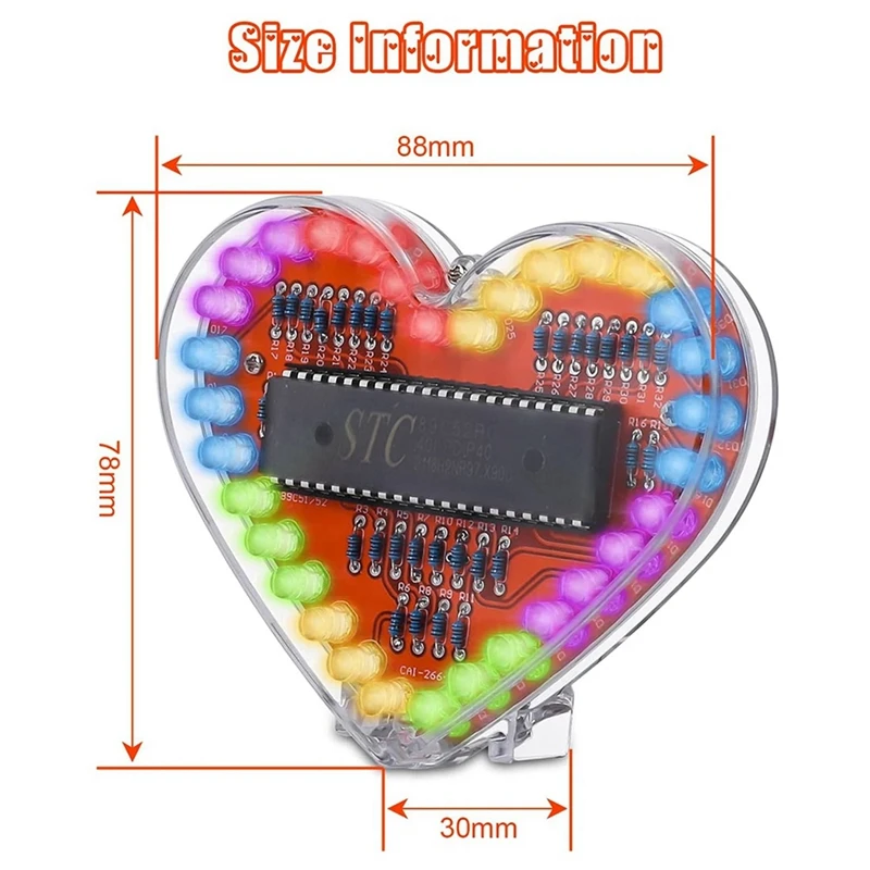รูปหัวใจ RGB LED กระพริบโมดูลไฟ DIY ชุดอิเล็กทรอนิกส์โคมไฟน้ําบัดกรีโครงการ Practice สําหรับโรงเรียนนักเรียน