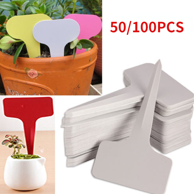 50/100 個白いプラスチック PVC 植物 T 型タグマーカー保育園庭ラベル苗トレイポット装飾 6x10cm