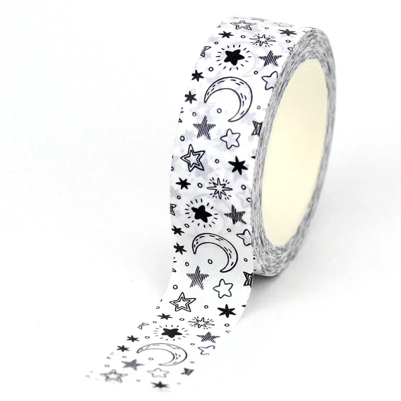 ใหม่ 1PC 10M ตกแต่งสีดําและสีขาวญี่ปุ่น Washi เทป DIY Journaling กาว Moon Masking เทปเครื่องเขียนน่ารัก
