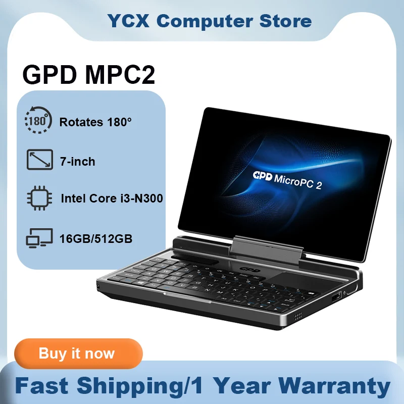 GPD Micro PC 2 Mini Portable Laptop Intel Processor N250 7" 16GB/512GB M.2 SSD Computer DDR5 Windows11 1920x1080 Industry Laptop
