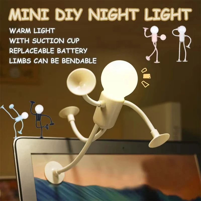 Śliczna kreatywna lampka nocna Cartoon Sportsman Mini przenośna żarówka z przyssawką zginana lampa biurkowa do dekoracji półek stołowych