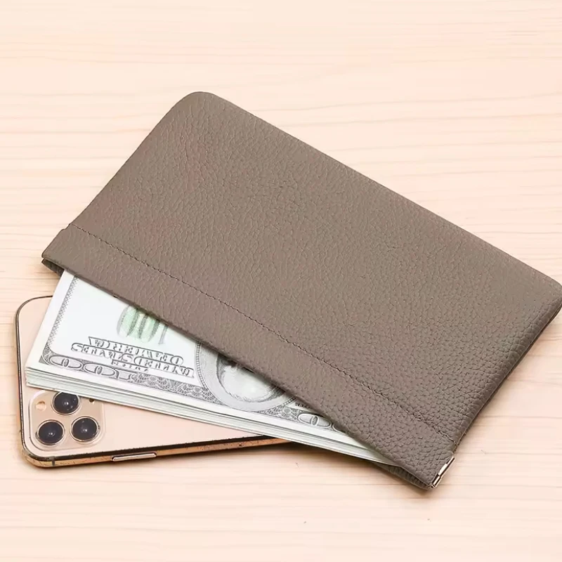 Cartera larga de cuero Artificial con cierre automático, soporte de identificación para licencia de conducir y pasaporte, almacenamiento de cables de datos para auriculares, bolsa para efectivo