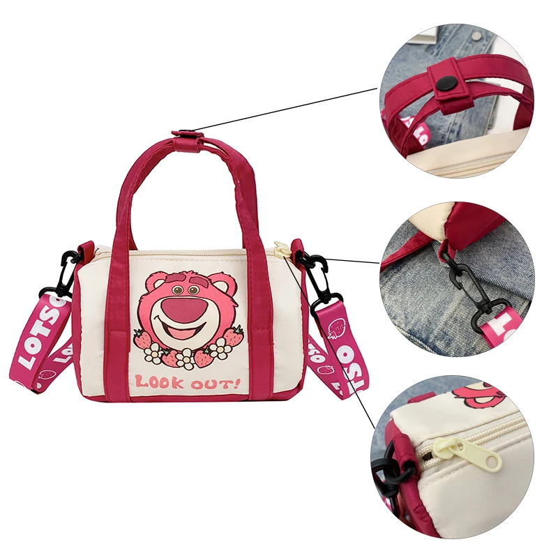 Borsa a tracolla in tela Stitch per donna Borsa a tracolla casual con orso fragola dei cartoni animati Pendolarismo quotidiano