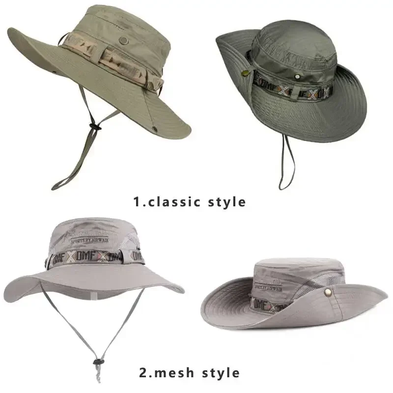 Cappello da pescatore estivo da uomo Protezione UV esterna a tesa larga Panama Safari Caccia Cappello da escursionismo Cappello da pescatore in rete Cappello da spiaggia per protezione solare