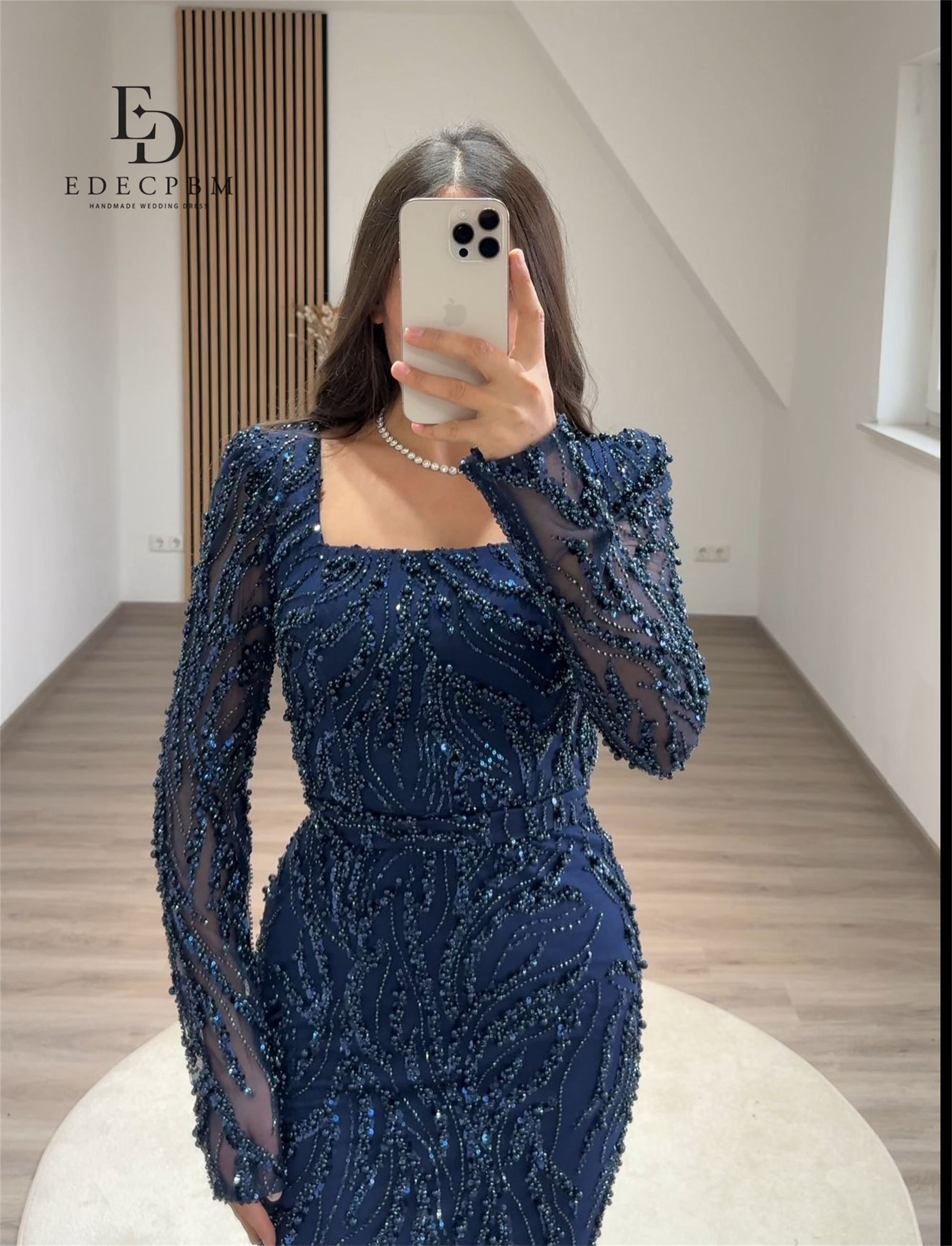 EDECPBM Elegant Luxury Evening Dresses 2025 Lace Bead Embroidery Navy Blue Customized Women's Luxury Evening Dress Brand Mermaid