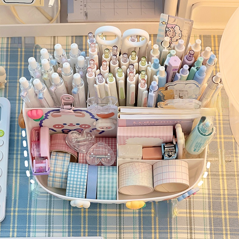 Kawaii – porte-stylo de bureau grande capacité, boîte de rangement de papeterie mignonne, porte-crayon créatif de dessin animé, organisateur de bureau pour filles