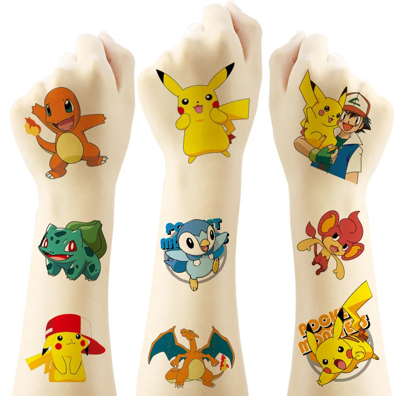 20 pezzi Pokemon adesivi tatuaggio temporaneo bambini Pikachu adesivo divertente cartone animato per bambini ragazze regalo di compleanno di Natale giocattolo ricompensa