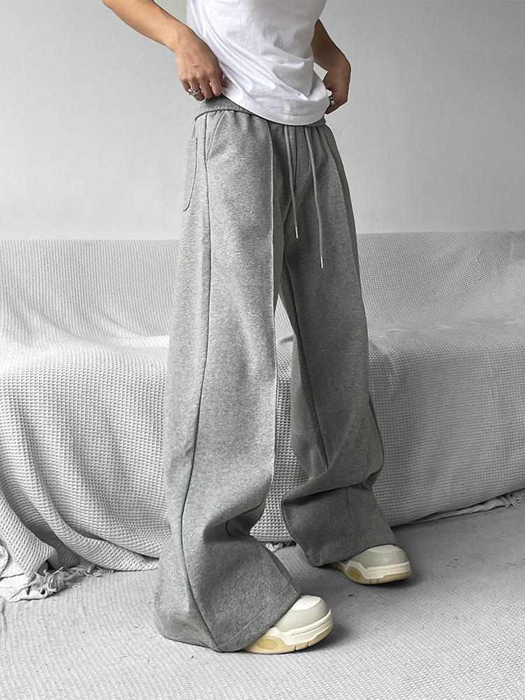 Pantalones de chándal acampanados de pierna ancha Vintage Y2k para hombre, pantalones deportivos rectos largos informales, pantalones de chándal resistentes de gran tamaño, negro y gris