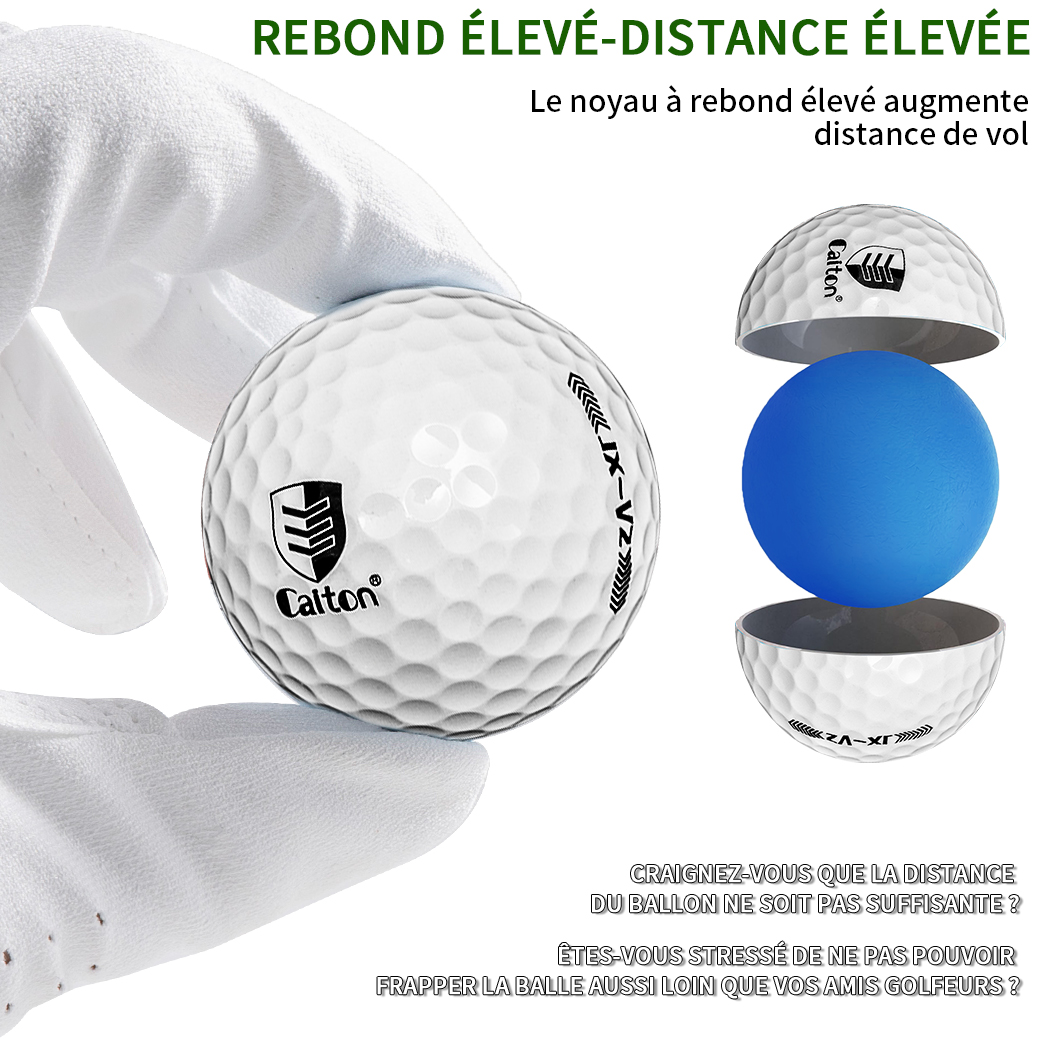 Caiton-Balle de golf ultra longue distance, double cœur, conception aérodynamique, vol augmenté de 40 verges +, 12 pièces, 6 pièces, 3 pièces, en option