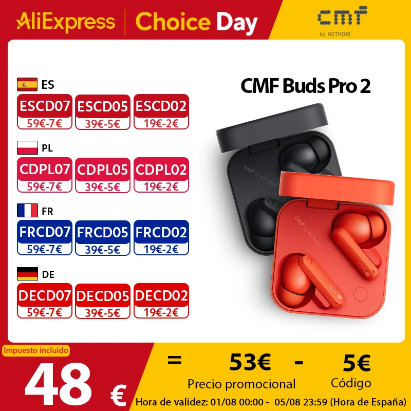 Neue globale Version CMF Buds Pro 2, mit 50 dB Hybrid-Aktivgeräuschunterdrückung, 6 HD-Mikrofone, IP55, Bluetooth 5.3 Buds Pro2