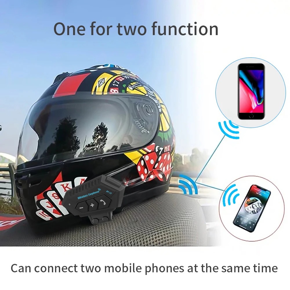 Cuffie per casco da motociclista Cuffie Bluetooth 5.0 Chiamata in vivavoce wireless Stereo IP67 Auricolare impermeabile Lettore musicale Altoparlante