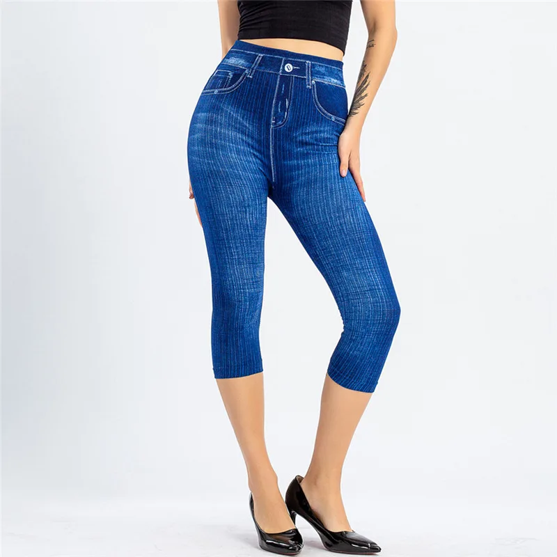 Mallas vaqueras con estampado para mujer, Leggings ajustados de imitación, elásticos, cortos/largos, Verano