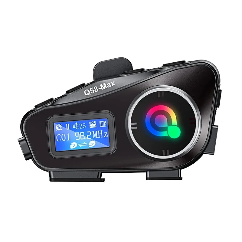 Q58-Max Interfono per casco moto Auricolare Bluetooth Display LCD 2 ciclisti Condividi musica con luce LED Interfono da 500 M