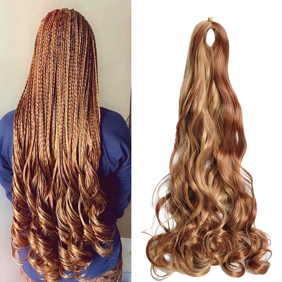 合成スパイラルフレンチカール女性用ヘアエクステンション、事前に伸ばされた、ルーズウェーブ編組ヘア、24インチ