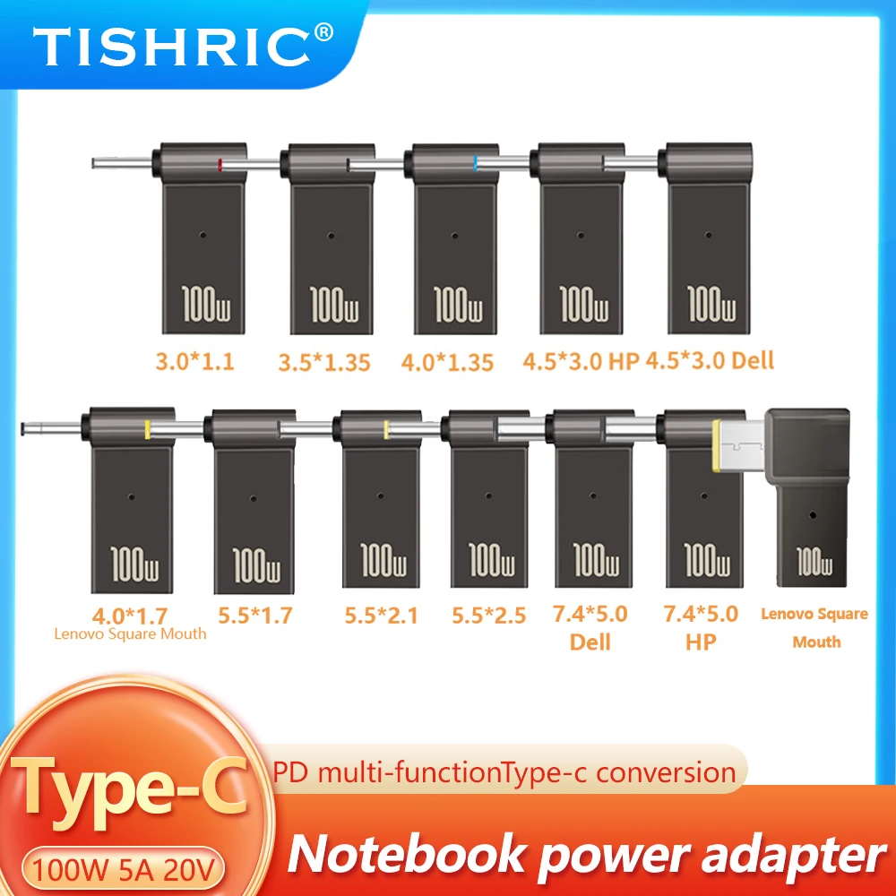 TISHRIC Laptop Oplader Voeding Connector Adapter PD 100 W 5A USB Type-C Female naar DC Male voor HP/Lenovo/DELL