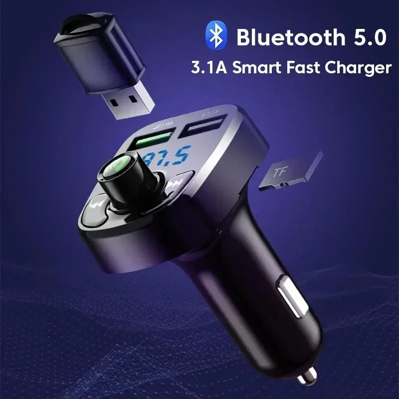 Vikefon led mp3 carro bluetooth fm mãos-livres bluetooth-compatível 5.0 transmissor 3.1a qc3.0 pd tipo c carregador de carro usb duplo