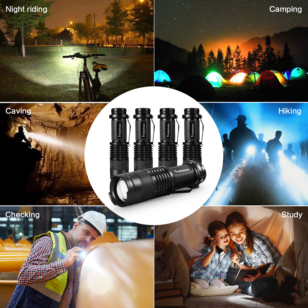 5 Stück Mini-LED-Taschenlampe, hellste taktische Taschenlampen, leistungsstarke LED-Taschenlampe, zoombare Blitzlampe, angetrieben durch AA-Batterien oder 14500