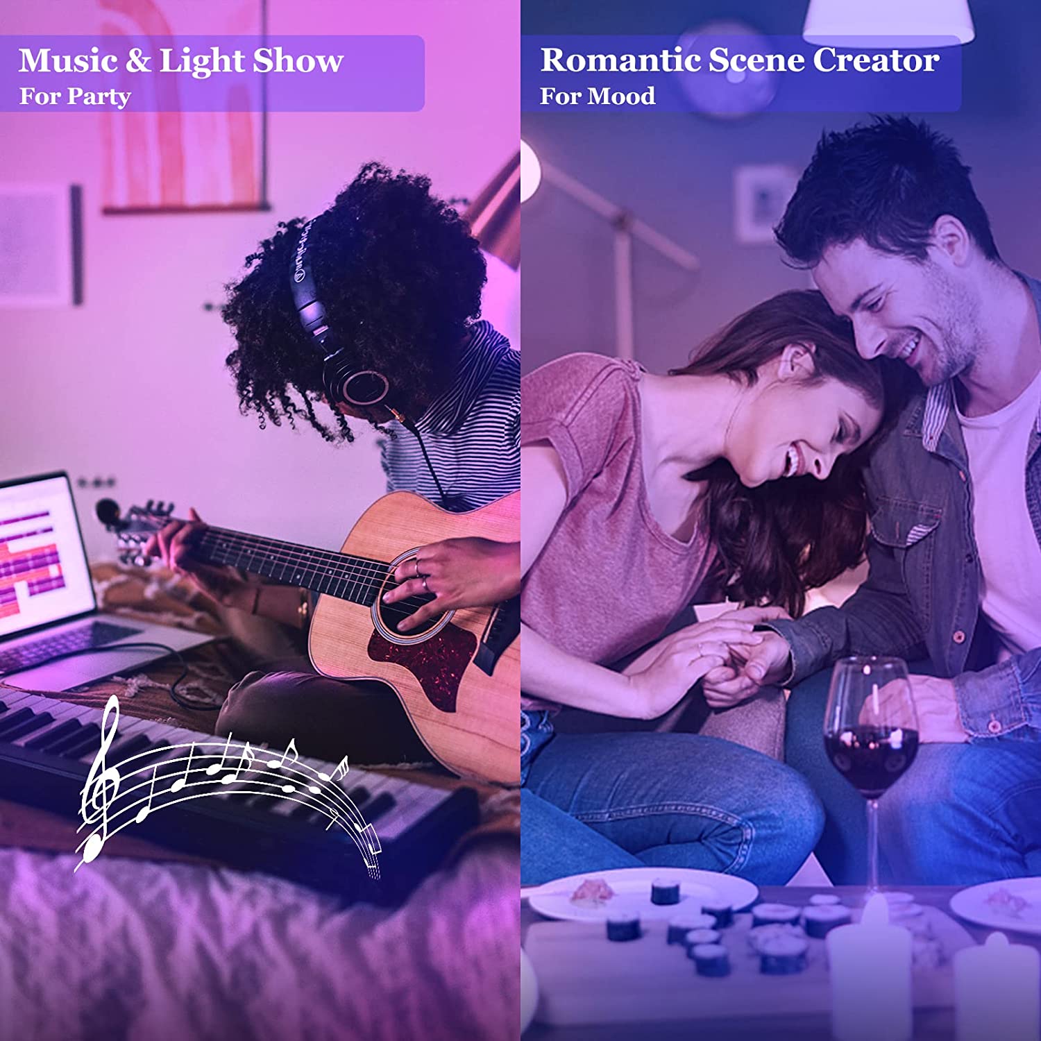 หลอดไฟ LED สมาร์ท A19 E26/E27 เปลี่ยนสีหลอดไฟ LED พร้อมการซิงโครไนซ์เพลง WiFi และ BLE 5.0 หรี่แสงได้ RGB Smart Home Lighting