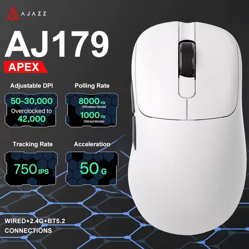 Беспроводная игровая мышь Ajazz AJ179 Apex PAW3950 с док-станцией для зарядки RGB, компьютерная макро-мышь для геймеров, легкие эргономичные компьютерные мыши