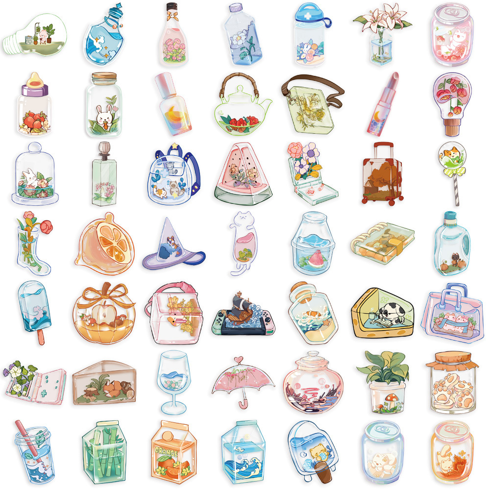 10/30/50 Uds. Pegatinas bonitas de cristal transparente para taza de agua y bebidas, pegatinas para ordenador portátil, teléfono, álbum de recortes, pegatina decorativa para nevera, juguetes para niños