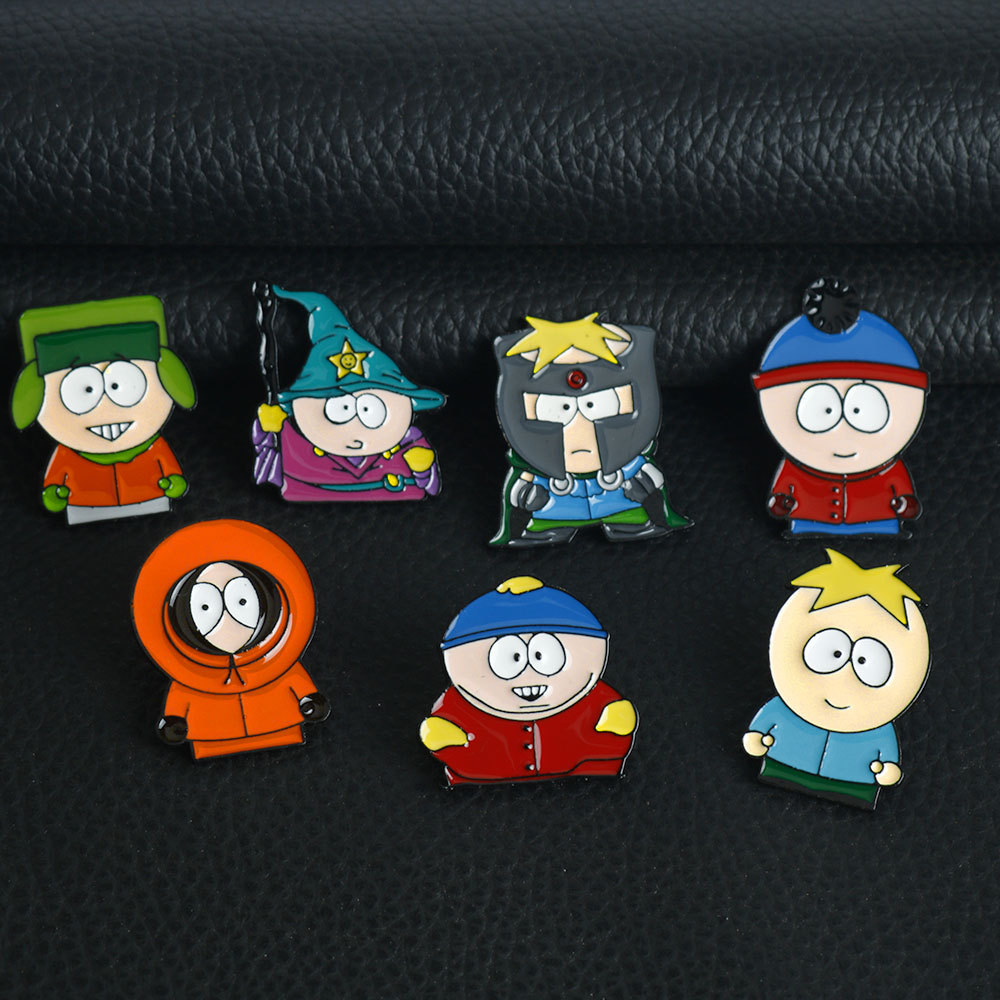 7Pcs/Set Cartoon TV Movie Cartman Figure Badges - Cute Lapel Pins for Backpacks, Clothes & Jewelry Accessories    （