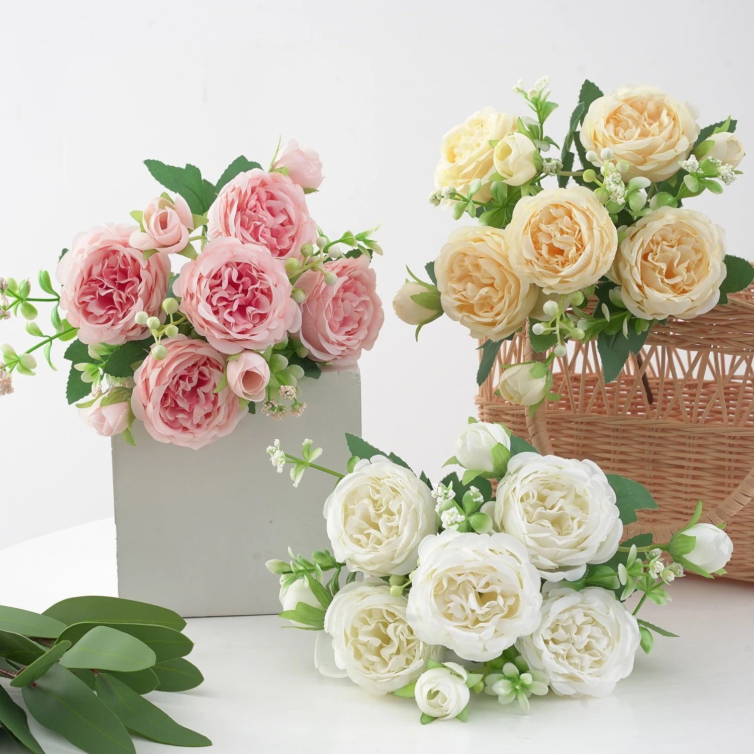 1pc 造花装飾用造花シルク牡丹フェイクブーケプラスチックアレンジメントホームブライダルウェディングパーティー