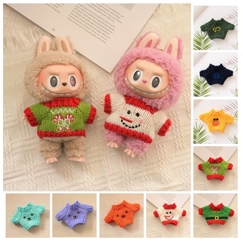17cm Cute Mini Plush Doll'S Clothes Outfit Accessories For Korea Kpop Exo Labubu Idol Dolls Christmas Knitted Sweater Kid Gift