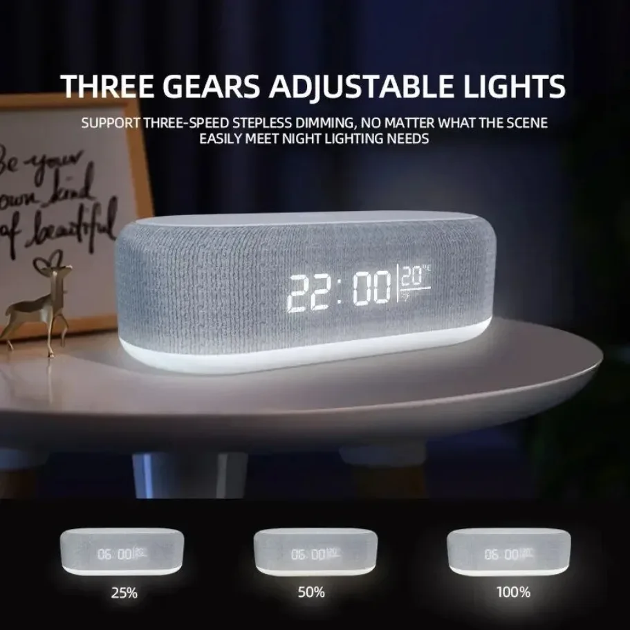 Alarm Clock Wireless Chargers Pad Phone Bedroom Lamp Night Light Desk Thermometer For iPhone 17 16 15 14 13 Fast Charging Dock