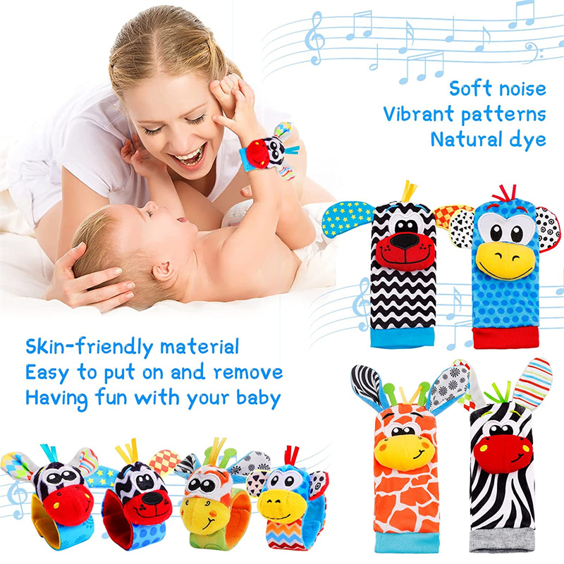 아기 양말 아기를위한 딸랑이 장난감 0 12 개월 신생아 항목 만화 동물 플러시 양말 손목 스트랩 딸랑이 Tollder 소녀 소년 게임