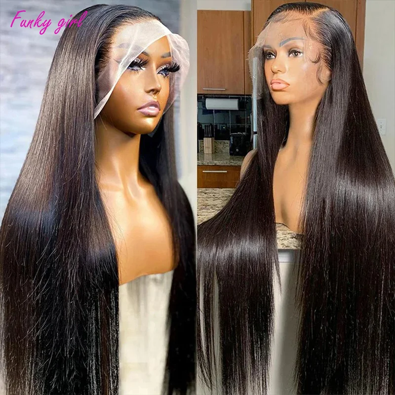 Pelucas de cabello humano 100% vietnamita, peluca de encaje transparente de doble estiramiento recto de hueso 13x6, peluca Frontal de encaje transparente de cabello humano