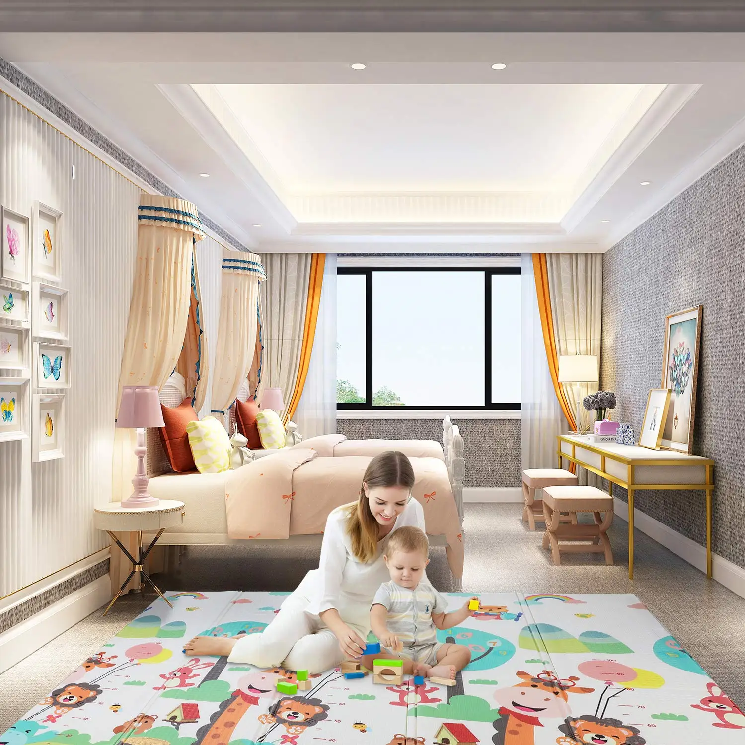 Polymère de jeu pliable pour bébé, mousse XPE pour enfants, non ald, double face, intérieur et extérieur, cabane dans les arbres, girafe, 180x160x1cm