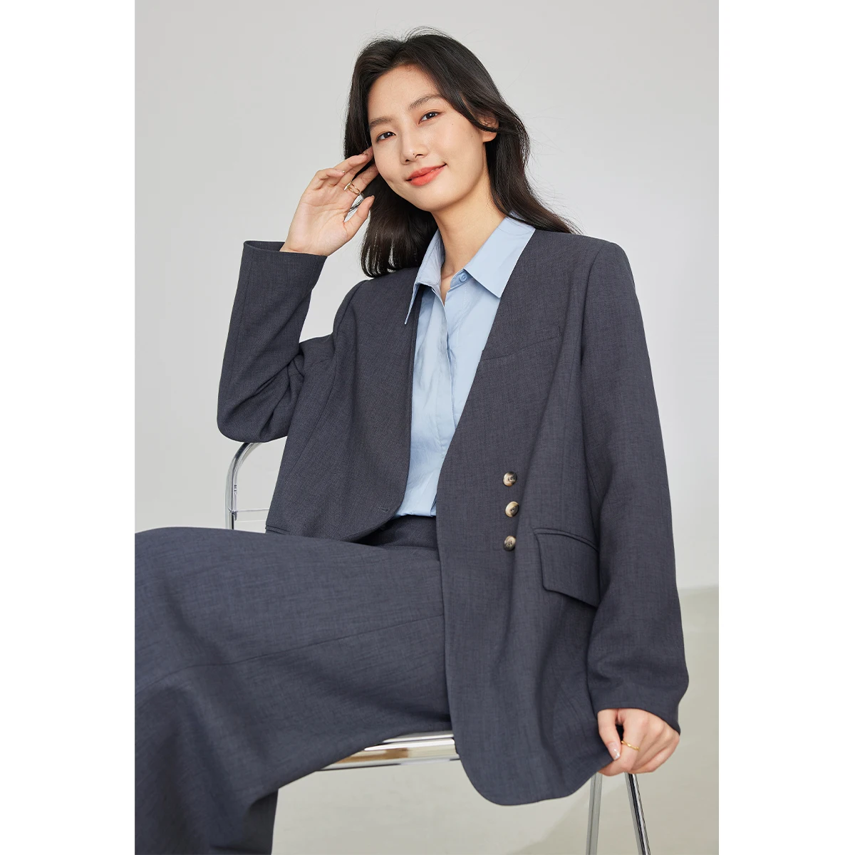 Vimly 2024 trajes de primavera Blazer falda conjuntos de 2 piezas para mujer elegante moda conjuntos a juego chaqueta falda dividida traje con cinturón