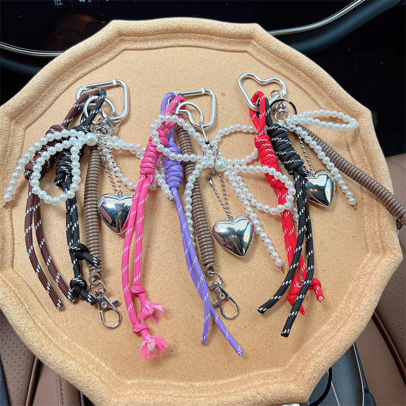 Creatieve Niche Mobiele Telefoon Lanyard Geweven Polsband Korte Handgeweven Touwen Parel Boog Zoete Tas Hangende Decoratie Tashanger