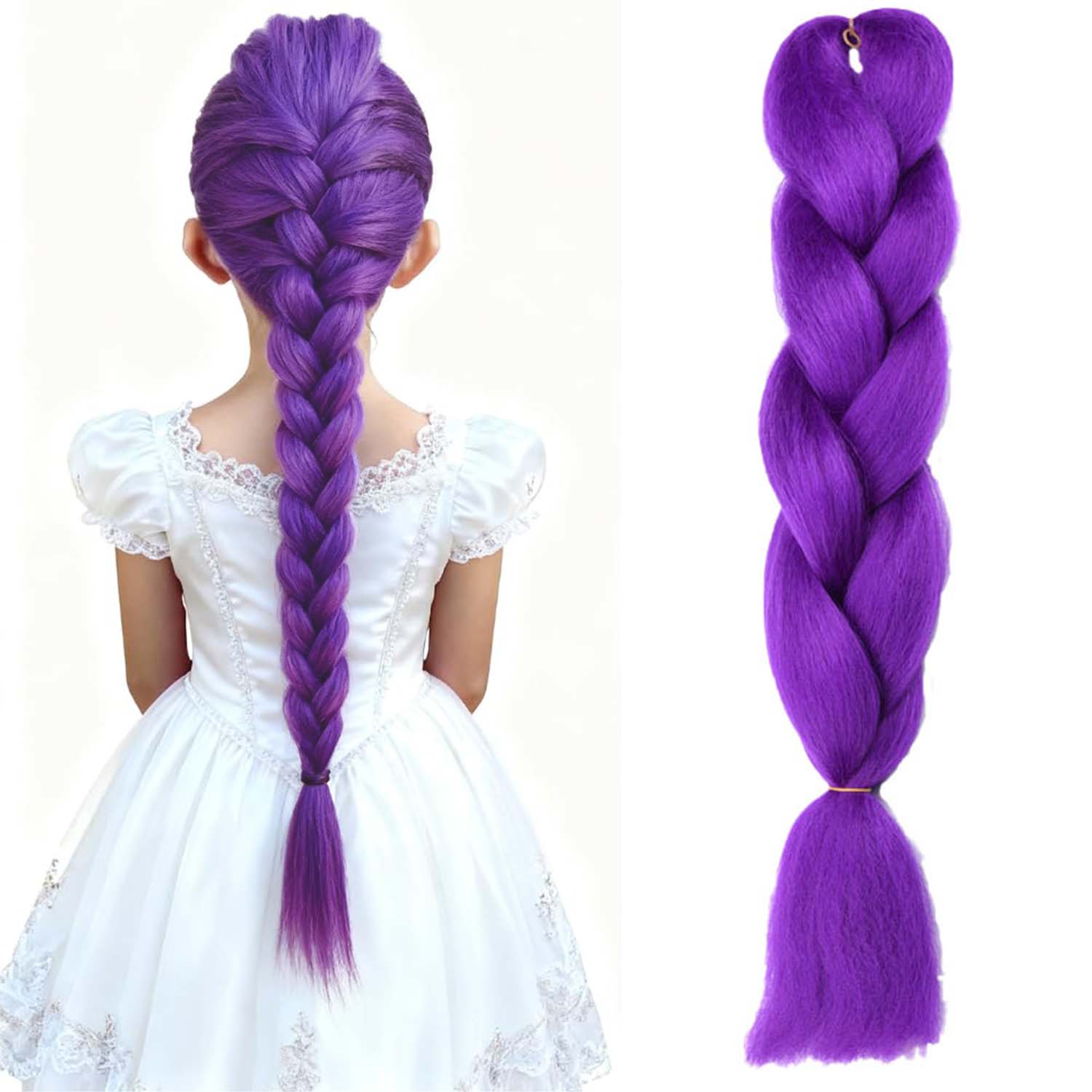 Synthetic 24inch Long Purple Braiding Hair Extensions for Braids Ru mi Braiding Hair for Stage Party Cosplay,Multi-colored Braid